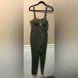 Entry Olive Green Jumpsuit Deep V Neck Gold Hardware Size L NWT